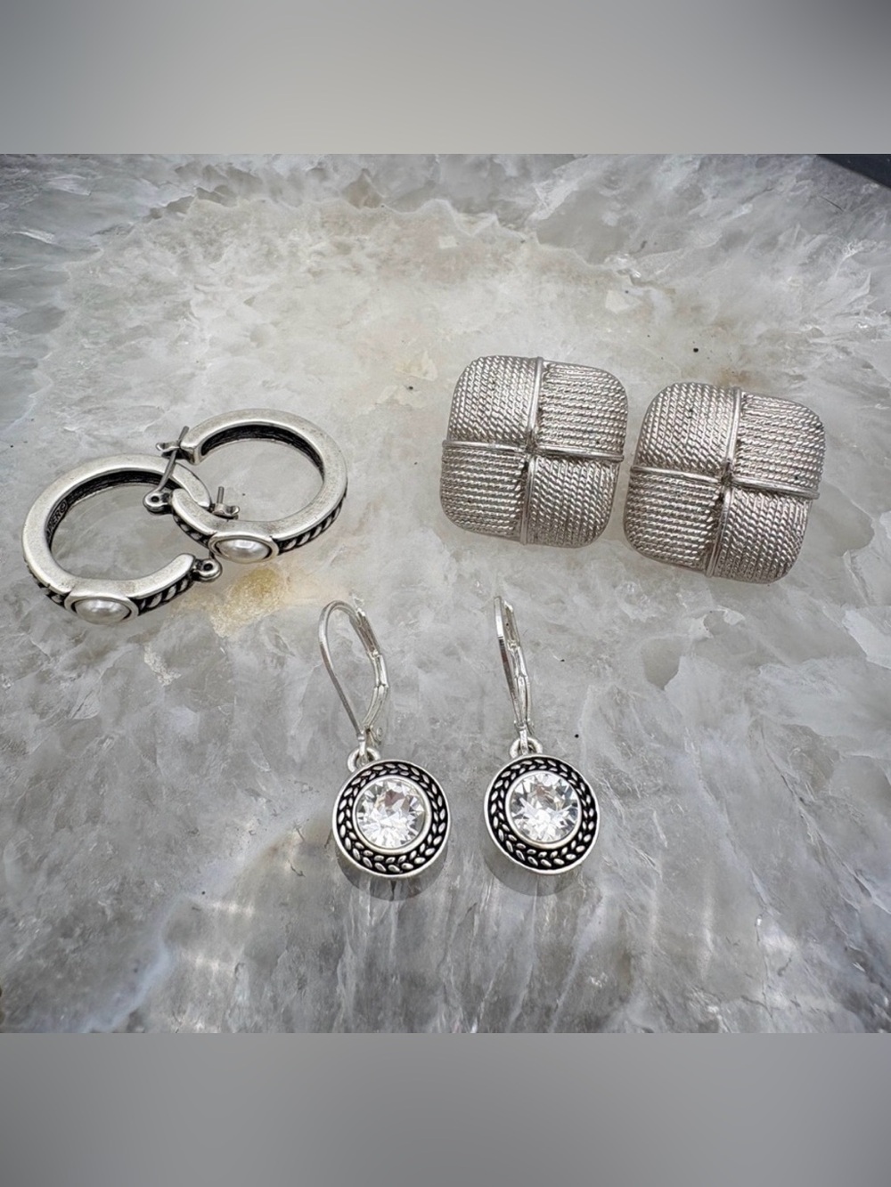 Bundle of 3 Napier Silver Tone Pierced Earrings - Drop, Hoop, & Post